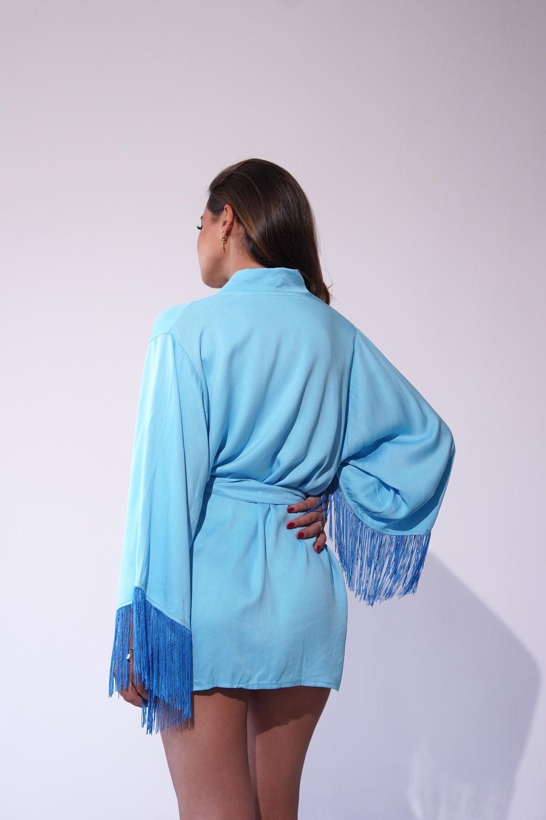Kimono Aura Franjas Azul Onda - MANU DINIZ BEACHWEAR